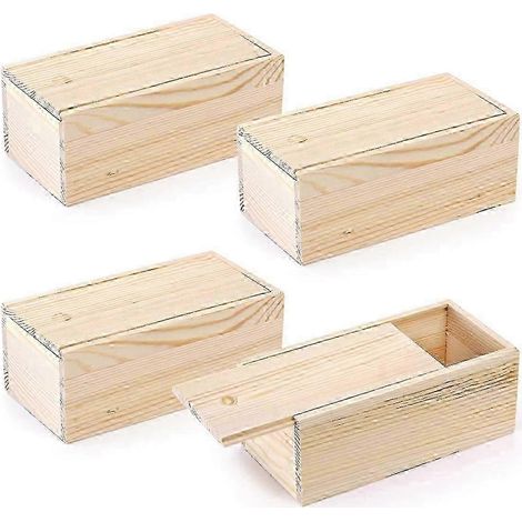 Lot de 4 boîtes de rangement en bois brut avec couvercle coulissant, coffret vintage pour cartes et souvenirs, petit coffret cadeau pour loisirs créatifs (1/5)