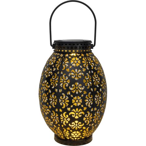Lanterne solaire ovale en métal - env. 16 x 23 cm - Lampe de jardin à suspendre