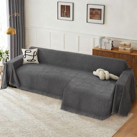 1 pièce housse de canapé, universelle 1/2/3/4 places, antidérapante, en tissu chenille nano haute densité, gris foncé