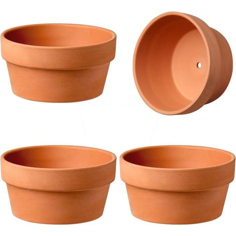 4er Set Terrakotta Blumentöpfe 14cm mit Abflussloch für Sukkulenten & Kräuter (1/5)