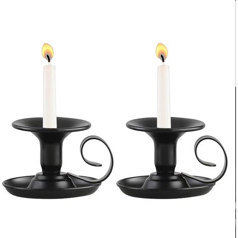 Lot de 2 bougeoirs avec poignée - Vintage - Base ronde - En métal - Noir (1/5)