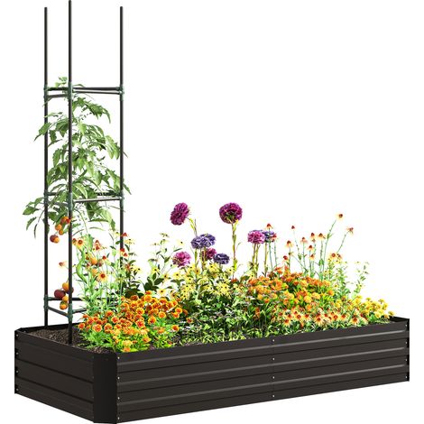 Carré potager jardinière rectangulaire en acier galvanisé tuteurs pour tomates et plantes grimpantes 180 x 90 x 29,5 cm