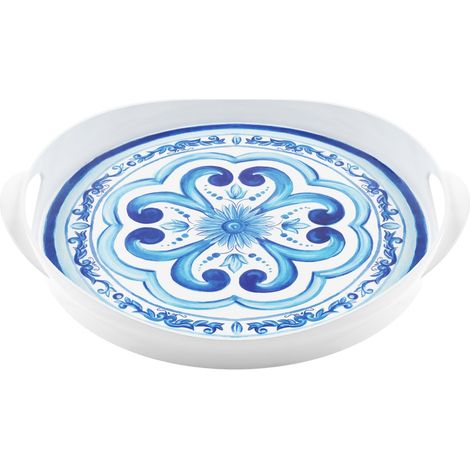 GUZZINI Vassoio Tondo con Manici Decoro Blues 40,5 x 46 x 6 Cm Melamina Table Decor