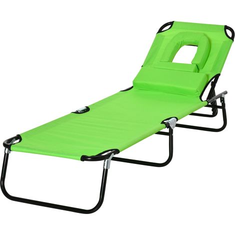 Tumbona plegable respaldo regulable 4 posiciones con almohada marco metálico tela Oxford camping playa terraza 120 kg 190x56x28 cm vert (1/5)
