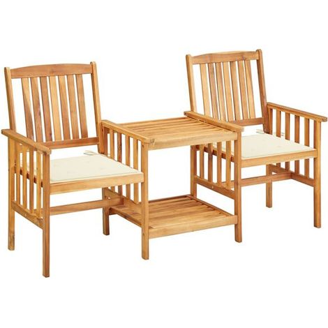 Chaise de jardin avec table basse et coussins. Fabriquée en bois d'acacia massif. (1/5)