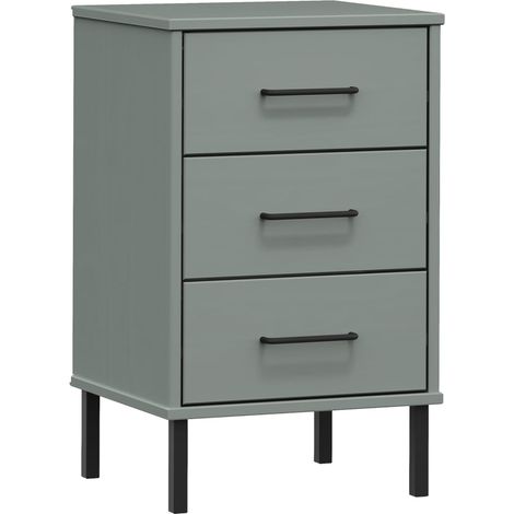Bedside Cabinet with Metal Legs Grey Solid Wood Pine OSLO vidaXL (1/5)