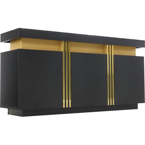 Buffet moderne noir et or 140x38x70 cm avec 3 portes et étagères ajustables (1/5)