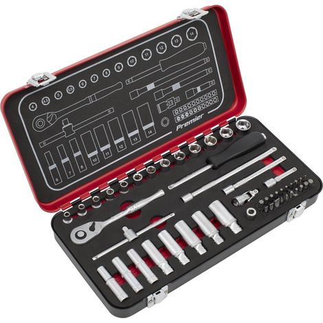Sealey Metric Socket Set 49pc 1/4""D Deep And Shallow Single Hex Satin AK7920
