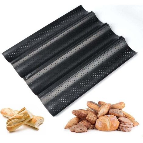 Plaque à Pain Perforée 4 Baguettes Plaque Moule Anti-adhésif Réversible pour Biscuits Patisserie