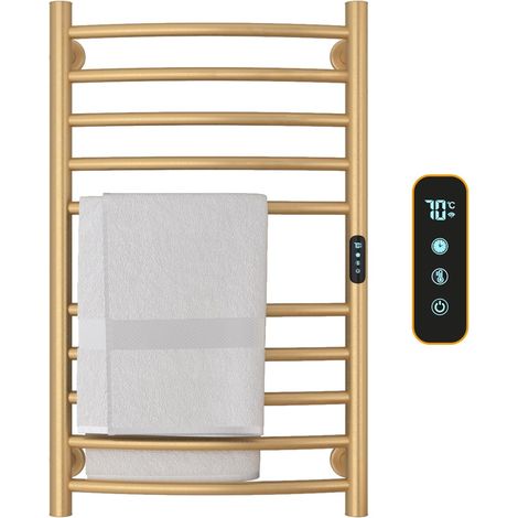 10-Bar Wall-Mounted Electric Towel Rail, 135W Towel Warmer, 450x720mm, Smart WiFi Electric Towel Rack, Temperature Control 30-70℃ & Timer, Brushed Gold (1/5)