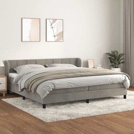 Lit à sommier tapissier et matelas, Lit double, Lit adulte Gris clair 200x200cm Velours GSW12208 (1/5)