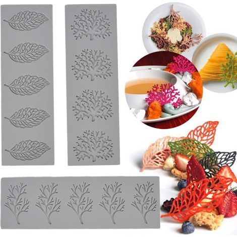3 Pièces Tapis de Dentelle de Silicone, Feuilles Forme Gâteau Moule en Silicone, Feuilles Fondant Feuille Bonbons Moule, Moule à Gâteau en Dentelle pour Pâte à Sucre, Chocolat, Fondant, Beurre (1/5)