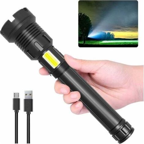 Lampe Torche LED Ultra Puissante, 90000 Lumens COB LED Tactique Militaire Lampe de Poche avec 10000mah Batterie USB Rechargeable, IP65 Étanche, 7 Modes, Zoomable pour Camping, Randonnée, D'urgence [Cl (1/4)