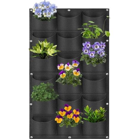 CSPARKV 18 poches, Sacs de plantation murale, sacs de plantation à suspendre, sacs de plantation pour extérieur et intérieur, jardinage, pot de fleurs vertical, décoration murale, noir (1/5)