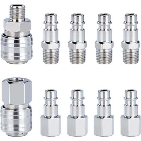 Bardusch-10 PCS Raccords de compresseur 1/4\"BSP Raccord Rapide Pneumatique Europen Coupleur pneumatique d\'air kit compresseur accessoire d\'air tuyau air comprim du connecteur Homme Femme (1/3)