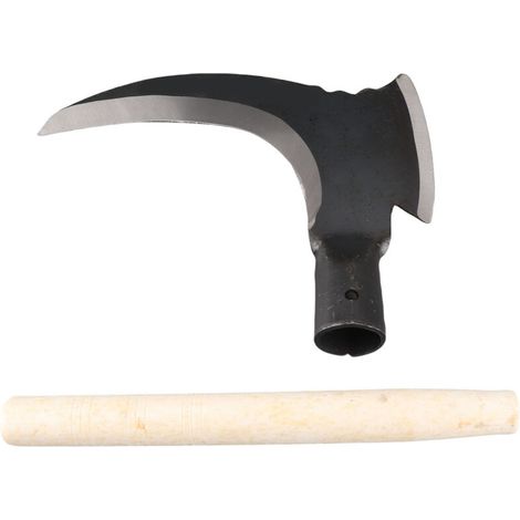 Faucille Double Professionnelle en Acier au Manganèse 20x14,5x3,4cm avec Manche Bois pour Jardinage, Désherbage, Taille Végétation – Tête de Coupe Unique – 294-356g