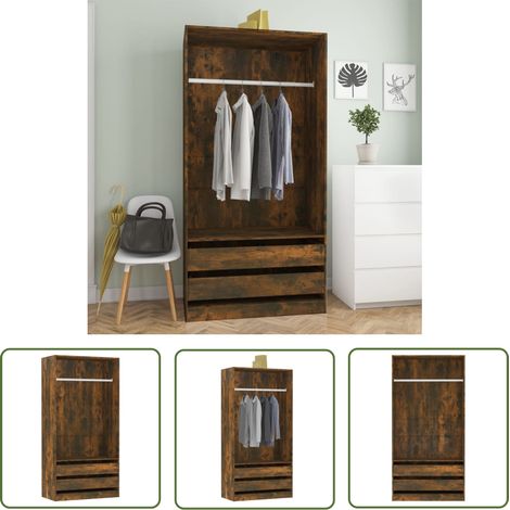 The Living Store Garde-robe Chêne fumé 100x50x200 cm Bois d'ingénierie - Garderobe - Armoire - Meuble Rangement - Dressing - Commode (1/5)