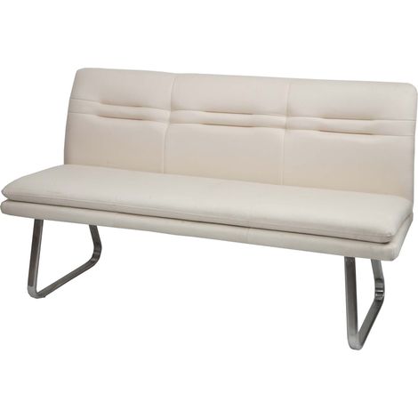 Sitzbank HHG-911, Esszimmerbank Bank Polsterbank, Rückenlehne Stoff/Textil Edelstahl gebürstet creme-beige 160cm