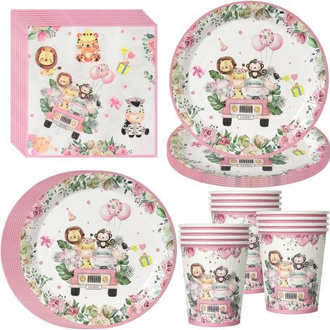 Vaisselle Jetable Safari - 52 Pièces - Papier Écologique - Thème Jungle - Pour 16 Invités - Anniversaire Enfant (1/5)