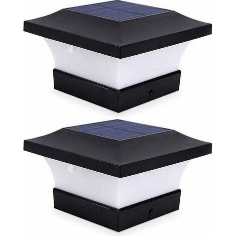 Lot de 2 lampes solaires pour poteaux, éclairage extérieur de clôture et de terrasse, LED blanches haute luminosité 6000K pour poteaux 4x4, 5x5 ou 6x6 (1/4)