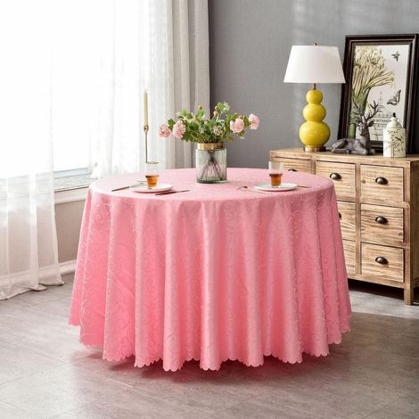 Nappe ronde en jacquard 300 cm Rose, facile d'entretien, pour table 160-220 cm