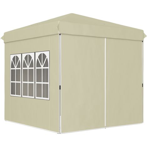 Pavillon pliable 2,5x2,5m avec parois latérales, tente de jardin réglable en hauteur, protection UPF50+, blanc crème