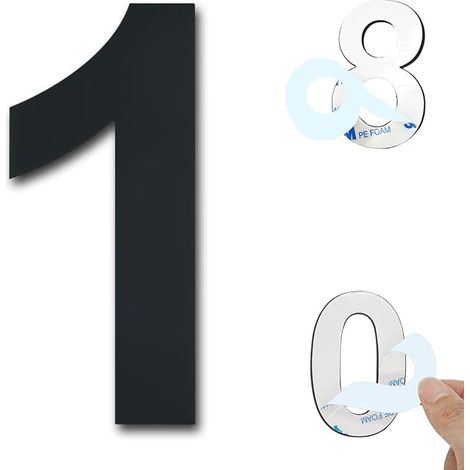 Brushed Exterior House Number, 75 mm Stainless Steel Door Number, House Number Plate and Mailbox Number, Black (1/5)