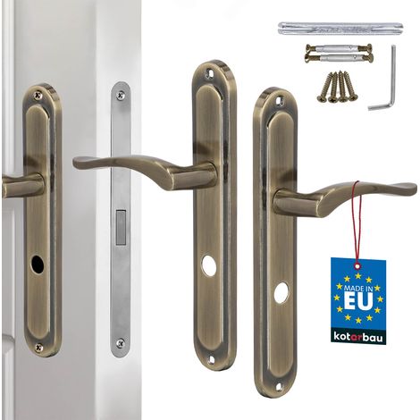 Poignée de porte longue avec verrou de toilette pour salle de bain, finition patinée classique, 72 mm