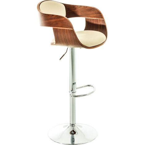 Sgabello bar con poggiapiedi design moderno seduta in legno e piedini cromati sintetici panna 100000064