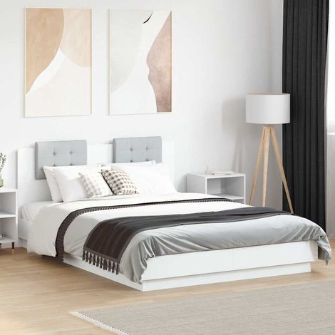 Estructura de cama con cabecero y luces LED blanco 150x200 cm (1/5)