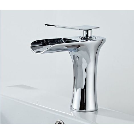 Verchromte Wasserfall-Armatur für eckige Waschbecken im Badezimmer (1/4)