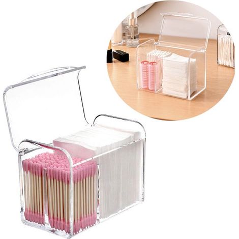 Porta cotton fioc con coperchio, contenitore per cotton fioc, scatola portaoggetti, dispenser decorativo per cotton fioc, scatola portaoggetti trasparente per cotton fioc (1/5)