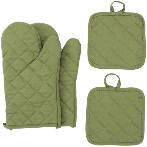 Ensemble de 4 maniques et maniques de cuisine, résistant à la chaleur jusqu'à 500 degrés, extra épais, en coton, pour la cuisine (30,5 cm, vert) (1/5)