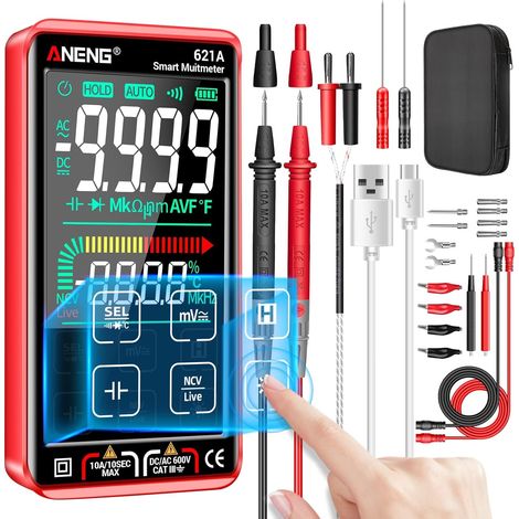 Smart Touch Digital-Multimeter-Tester TRMS Auto-Ranging 9999 Counts Anti-Burning wiederaufladbarer Ohm-Verstärker Voltmeter mit NCV, DC/AC-Strom, Spannung, Widerstandsdioden, Kontinuität, Kapazität, T