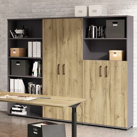 Büro Set Aktenschränke PRATO-01 in graphit mit Grandson Eiche Nb., B/H/T: ca. 240/200/40 cm (1/5)