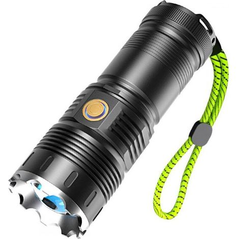 Lampe torche rechargeable en alliage d'aluminium 30 W haute luminosité, puissante lampe torche LED avec zoom, idéale pour le camping, la randonnée et les urgences (1/4)