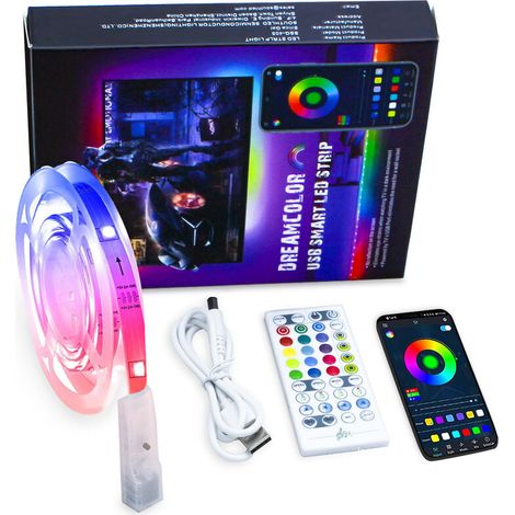 Ruban LED 2m, LED USB RGB+IC Multicolore, Ruban LED TV Sync avec Rythme de Musique, Bluetooth App Contrôle, Bande LED 2M pour TV Chambre Bar Mariage Fête Noël…, (1/5)