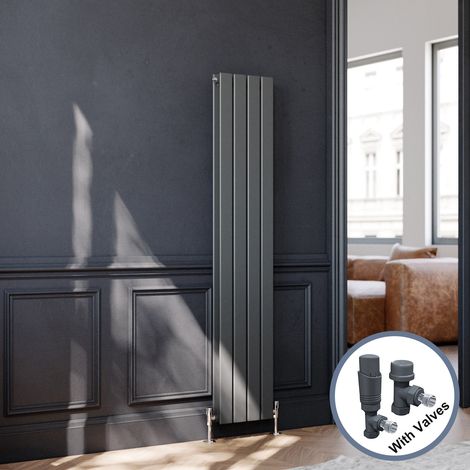 ELEGANT 1600 x 300mm Anthracite Designer Radiator Vertical Double Flat Panel Radiator with Thermostatic Radiator Valves (1/5)