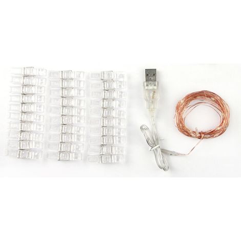Guirlande LED Fil de Fer avec Pince à Linge Dorée（Batterie 2 mètres 20 lumières） (1/5)