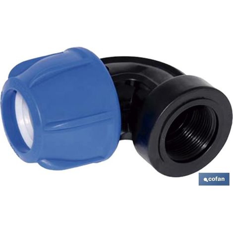 Coude à 90°, filetage femelle, PP PN16, 50 mm, haute qualité et joint d'étanchéité EPDM (1/4)