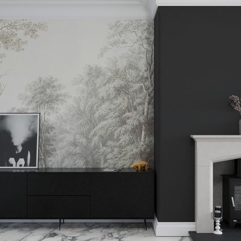 Papier peint panoramique XXL Forêt Bucolique 280 x 400cm Gris vert