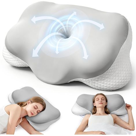 Oreiller Ergonomique Cervical, Oreiller mémoire Forme Respirant, pour Les dormeurs sur Le côté, Le Dos et Le Ventre, 64x35.9x13cm,Gris (1/5)