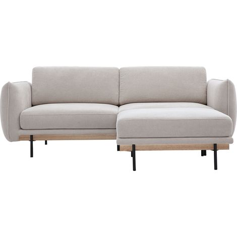 Divano design 3 posti e poggiapiedi in tessuto ciniglia beige e metallo nero TODD (1/4)