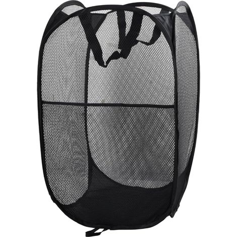 Panier à Linge Pliable Pop Up Maille Filet Manipuler, Grand Sac à Linge Noir Filet Dortoir Voyage Familial (Noir) (1/5)