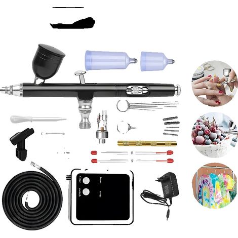 Kit de aerógrafo, aleación de aluminio, 19 cm de longitud, control de doble acción, presión de funcionamiento de 15-30 PSI, boquilla de 0,3 mm. (1/5)