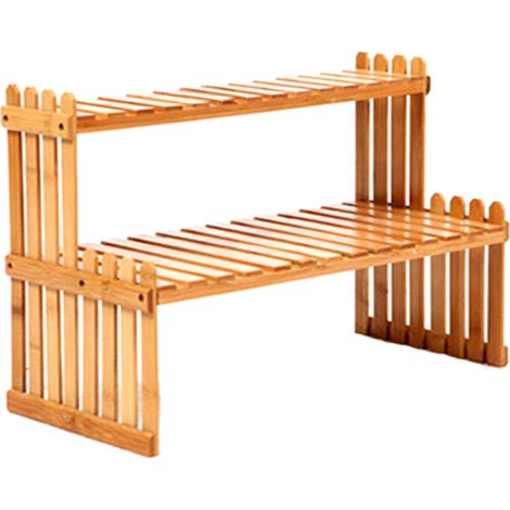 Étagère à Fleurs en Bambou Naturel - Support de Décoration pour Plantes et Accessoires - 2 Niveaux - Dimensions: 27/37/47/57 cm - Kit d'Étagère à Fleurs en Bambou (1/5)