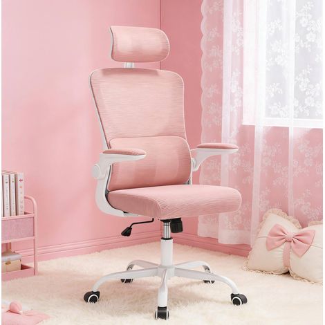 Silla de oficina ergonómica 69.5x62x116-123.5 cm rosa en malla, metal y PU con reposacabezas y función balancín (1/5)