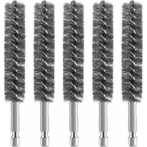 Lot de 5 brosses métalliques pour perceuse – Acier inoxydable – Tige hexagonale – Nettoyage métal et pierre – Applications automobiles et usinage