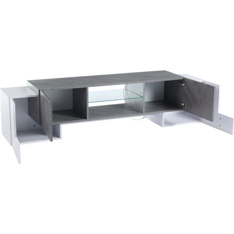 Mueble TV 180 x 40 x 46,5 cm blanco y gris con LED Bluetooth y 4 puertas MDF MODENUIT (1/5)