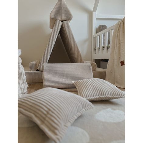 Canapé de jeu miniature Montessori Comfort en velours côtelé beige (1/5)